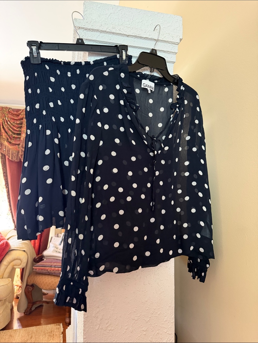 Ganni Navy and White Polka Dot set 2 piece